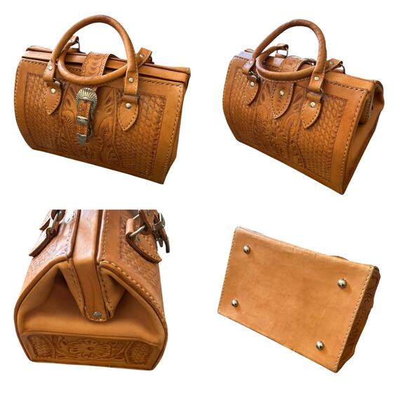 Vintage Hand Tooled Floral Leather Western Style Doctor's Bag Satchel - - Picture 3 of 5